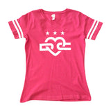 Women's DC Love Logo Football V-neck Fine Jersey T-Shirt