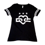 Women's DC Love Logo Football V-neck Fine Jersey T-Shirt