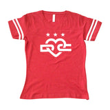 Women's DC Love Logo Football V-neck Fine Jersey T-Shirt