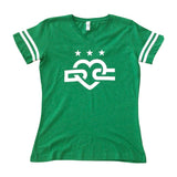 Women's DC Love Logo Football V-neck Fine Jersey T-Shirt
